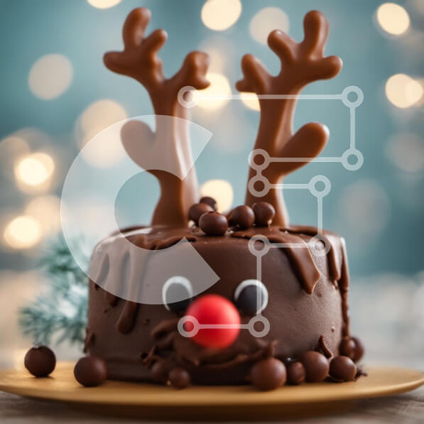 Σετ των 2 Intra Συλλεκτικό Ξύλινο Παζλ Plywood  4mm - Σοκολατένιο Κέικ Κέρατος Τάρανδος με Εορταστικές Διακοσμήσεις Σε Ξύλινο Κουτί - Διαστάσεις: 10x10 cm – 25 κομμάτια