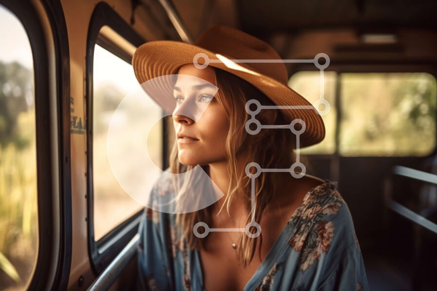 Intra Συλλεκτικό Ξύλινο Παζλ Plywood  4mm - Όμορφη εικόνα μιας γυναίκας σε ένα τρένο με ένα καπέλο Σε Ξύλινο Κουτί - Διαστάσεις Puzzle: 10x10 cm – 25 κομμάτια