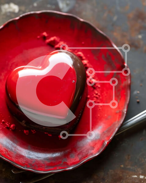 Σετ των 2 Intra Συλλεκτικό Ξύλινο Παζλ Plywood  4mm - Κέικ σοκολάτας σε σχήμα καρδιάς σε κόκκινο πιάτο με πιρούνι Σε Ξύλινο Κουτί - Διαστάσεις: 10x10 cm – 25 κομμάτια