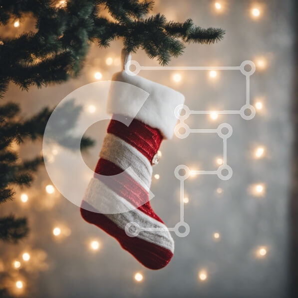 Intra Συλλεκτικό Ξύλινο Παζλ Plywood  4mm - Κόκκινη και λευκή ριγέ κάλτσα που κρέμεται από ένα κλαδί δέντρου Σε Ξύλινο Κουτί - Διαστάσεις: 10x10 cm – 25 κομμάτια