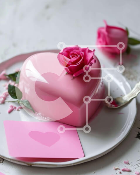 Σετ των 2 Intra Συλλεκτικό Ξύλινο Παζλ Plywood  4mm - Τούρτα σε σχήμα καρδιάς με ροζ τριαντάφυλλο για την ημέρα του Αγίου Βαλεντίνου Σε Ξύλινο Κουτί - Διαστάσεις: 10x10 cm – 25 κομμάτια