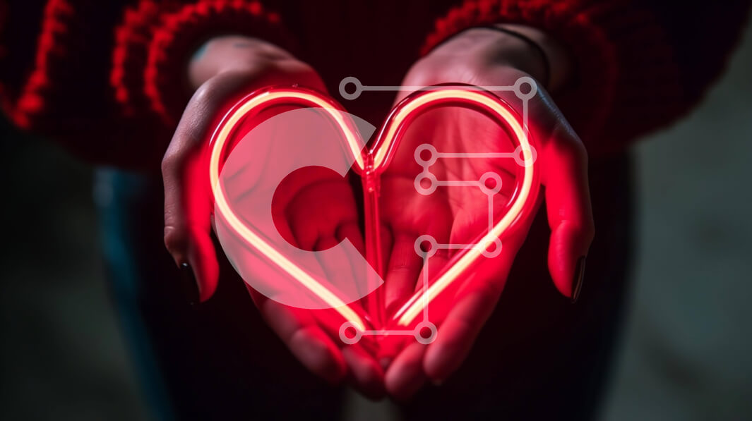 Intra Συλλεκτικό Ξύλινο Παζλ Plywood  4mm - Χέρια που κρατούν κόκκινο φως νέον σε σχήμα καρδιάς Σε Ξύλινο Κουτί - Διαστάσεις Puzzle: 10x10 cm – 25 κομμάτια