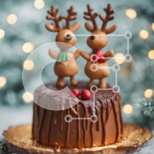 Σετ των 2 Intra Συλλεκτικό Ξύλινο Παζλ Plywood  4mm - Κέικ σοκολάτας διακοσμημένο με ειδώλια ταράνδου Σε Ξύλινο Κουτί - Διαστάσεις: 10x10 cm – 25 κομμάτια