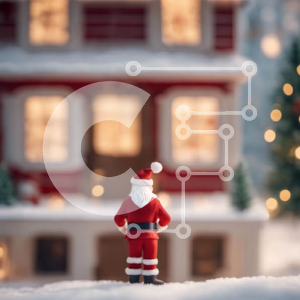 Intra Συλλεκτικό Ξύλινο Παζλ Plywood  4mm - Παιχνίδι Άγιος Βασίλης μπροστά από ένα διακοσμημένο σπίτι με χιόνι Σε Ξύλινο Κουτί - Διαστάσεις: 10x10 cm – 25 κομμάτια