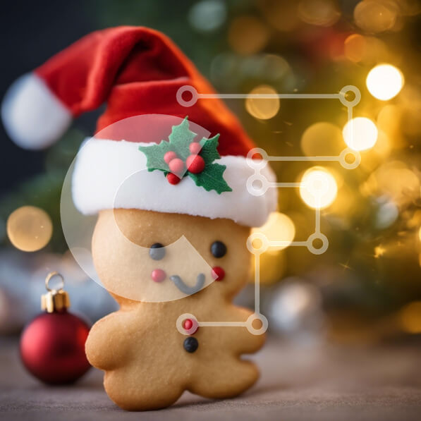 Intra Συλλεκτικό Ξύλινο Παζλ Plywood  4mm - Μπισκότο μελόψωμο με καπέλο Άγιου Βασίλη και εορταστικά στολίδια Σε Ξύλινο Κουτί - Διαστάσεις: 10x10 cm – 25 κομμάτια