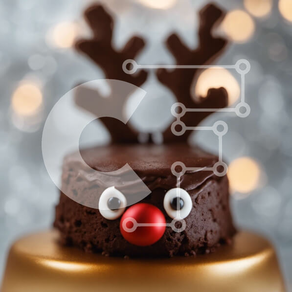 Intra Συλλεκτικό Ξύλινο Παζλ Plywood  4mm - Κέικ με κέρατα ταράνδου και κόκκινες μύτες Σε Ξύλινο Κουτί - Διαστάσεις: 10x10 cm – 25 κομμάτια