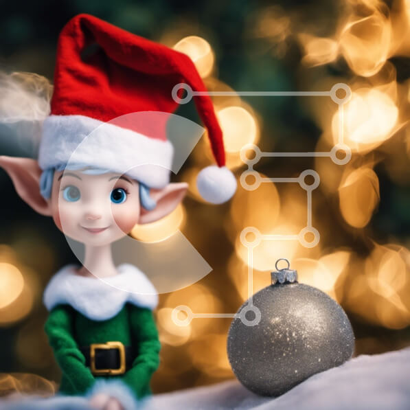 Intra Συλλεκτικό Ξύλινο Παζλ Plywood  4mm - Κούκλα ξωτικού στη χριστουγεννιάτικη μπάλα με πολύχρωμα φώτα Σε Ξύλινο Κουτί - Διαστάσεις: 10x10 cm – 25 κομμάτια