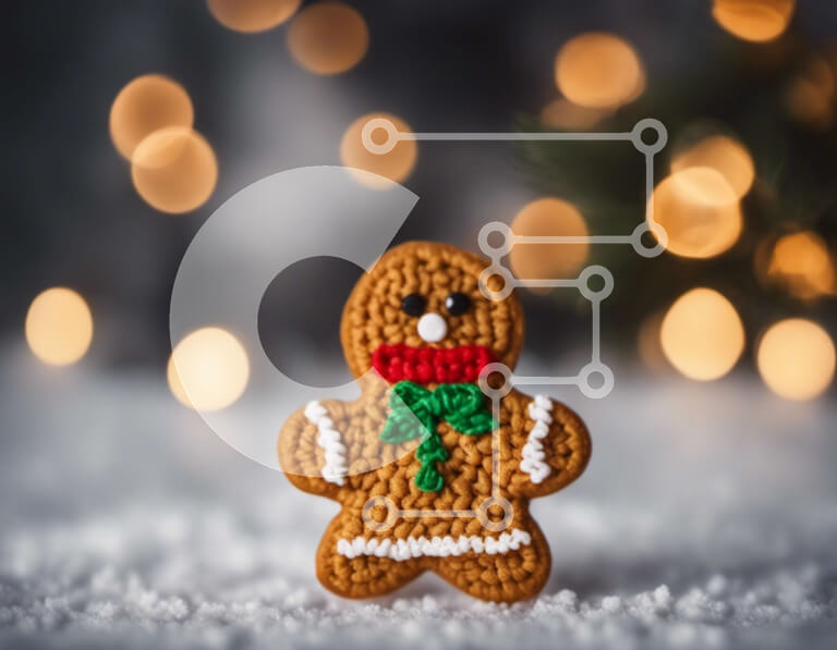 Intra Συλλεκτικό Ξύλινο Παζλ Plywood  4mm - Στολίδι άνδρα με κροσέ μελόψωμο σε φόντο νιφάδες χιονιού Σε Ξύλινο Κουτί - Διαστάσεις: 10x10 cm – 25 κομμάτια