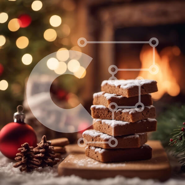 Intra Συλλεκτικό Ξύλινο Παζλ Plywood  4mm - Στοίβα από μπισκότα μελόψωμο μπροστά από το τζάκι Σε Ξύλινο Κουτί - Διαστάσεις: 10x10 cm – 25 κομμάτια