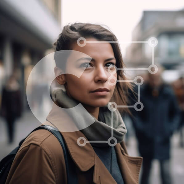 Intra Συλλεκτικό Ξύλινο Παζλ Plywood  4mm - Όμορφη εικόνα μιας στοχαστικής νεαρής γυναίκας σε έναν πολυσύχναστο δρόμο της πόλης Σε Ξύλινο Κουτί - Διαστάσεις Puzzle: 10x10 cm – 25 κομμάτια