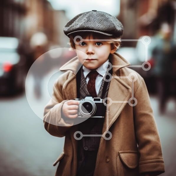 Intra Συλλεκτικό Ξύλινο Παζλ Plywood  4mm - Ασπρόμαυρη εικόνα νεαρού αγοριού με vintage κάμερα Σε Ξύλινο Κουτί - Διαστάσεις Puzzle: 10x10 cm – 25 κομμάτια