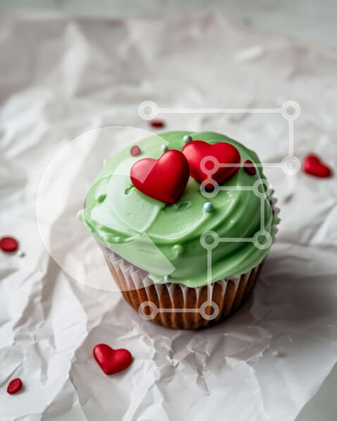 Σετ των 2 Intra Συλλεκτικό Ξύλινο Παζλ Plywood  4mm - Cupcake με Green Frosting και Διακοσμητικά Red Hearts Σε Ξύλινο Κουτί - Διαστάσεις: 10x10 cm – 25 κομμάτια