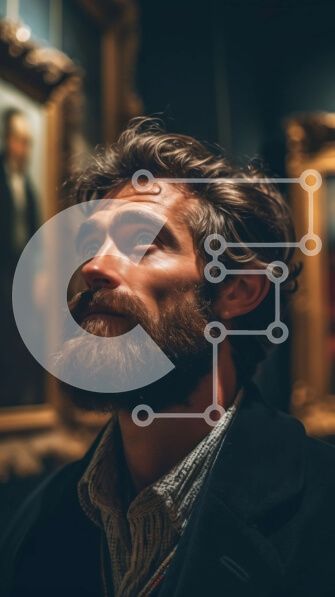 Intra Συλλεκτικό Ξύλινο Παζλ Plywood  4mm - Άνθρωπος που στοχάζεται έργα ζωγραφικής τέχνης σε έναν τοίχο Σε Ξύλινο Κουτί - Διαστάσεις Puzzle: 10x10 cm – 25 κομμάτια