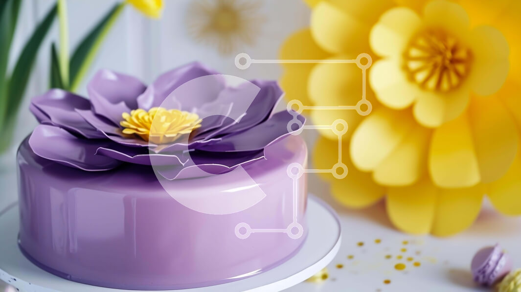 Σετ των 2 Intra Συλλεκτικό Ξύλινο Παζλ Plywood  4mm - Πορφυρό κέικ λουλουδιών στο τραπέζι με κίτρινα λουλούδια Σε Ξύλινο Κουτί - Διαστάσεις: 10x10 cm – 25 κομμάτια