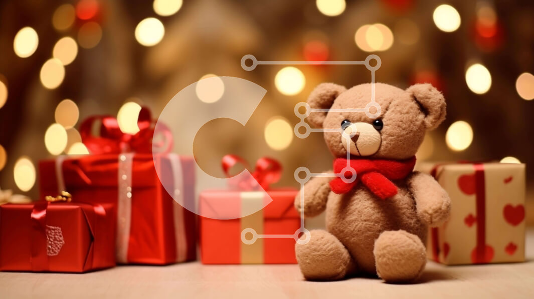 Intra Συλλεκτικό Ξύλινο Παζλ Plywood  4mm - Αρκουδάκι διακοπών με κόκκινα κουτιά δώρου και φωτάκια Σε Ξύλινο Κουτί - Διαστάσεις: 10x10 cm – 25 κομμάτια