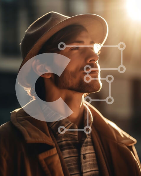 Intra Συλλεκτικό Ξύλινο Παζλ Plywood  4mm - Άνδρας με καπέλο και σακάκι που κοιτάζει ψηλά στον ήλιο Σε Ξύλινο Κουτί - Διαστάσεις Puzzle: 10x10 cm – 25 κομμάτια