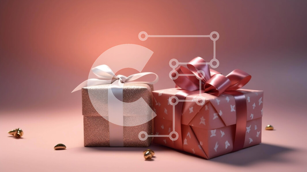 Intra Συλλεκτικό Ξύλινο Παζλ Plywood  4mm - Κουτιά δώρων με ροζ κορδέλα και καμπάνες σε πορτοκαλί φόντο Σε Ξύλινο Κουτί - Διαστάσεις: 10x10 cm – 25 κομμάτια