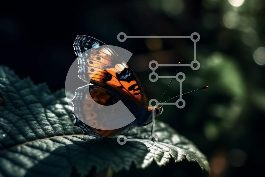 Intra Συλλεκτικό Ξύλινο Παζλ Plywood  4mm - Μυστηριώδης και απόκοσμη εικόνα μιας πεταλούδας σκαρφαλωμένης σε ένα φύλλο σε ένα σκοτεινό δάσος Σε Ξύλινο Κουτί - Διαστάσεις: 10x10 cm – 25 κομμάτια