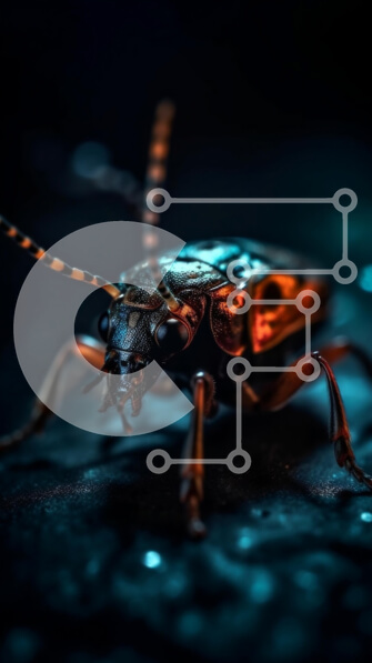 Σετ των 2 Intra Συλλεκτικό Ξύλινο Παζλ Plywood  4mm - Εκπληκτική κοντινή πλάνο ενός σκαθαριού με μεταλλικό μπλε και πορτοκαλί εξωσκελετό Σε Ξύλινο Κουτί - Διαστάσεις: 10x10 cm – 25 κομμάτια