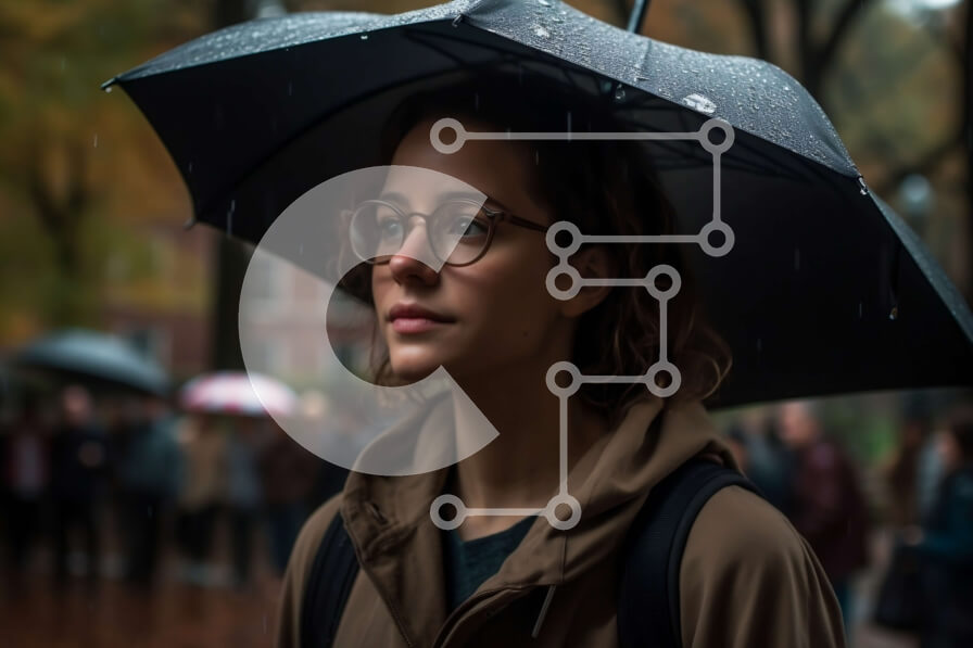 Intra Συλλεκτικό Ξύλινο Παζλ Plywood  4mm - Όμορφη εικόνα μιας γυναίκας στη βροχή με μια ομπρέλα Σε Ξύλινο Κουτί - Διαστάσεις Puzzle: 10x10 cm – 25 κομμάτια