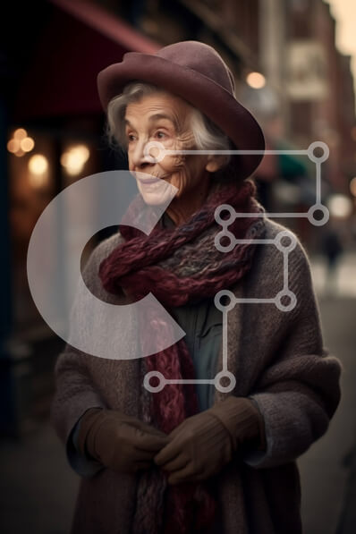 Intra Συλλεκτικό Ξύλινο Παζλ Plywood  4mm - Όμορφη εικόνα της ηλικιωμένης γυναίκας στην οδό της πόλης στο σούρουπο Σε Ξύλινο Κουτί - Διαστάσεις Puzzle: 10x10 cm – 25 κομμάτια