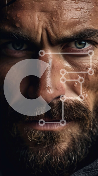 Intra Συλλεκτικό Ξύλινο Παζλ Plywood  4mm - Σοβαρός άνδρας με γένια και κουκούλα, σταγόνες νερού στο πρόσωπο Σε Ξύλινο Κουτί - Διαστάσεις Puzzle: 10x10 cm – 25 κομμάτια