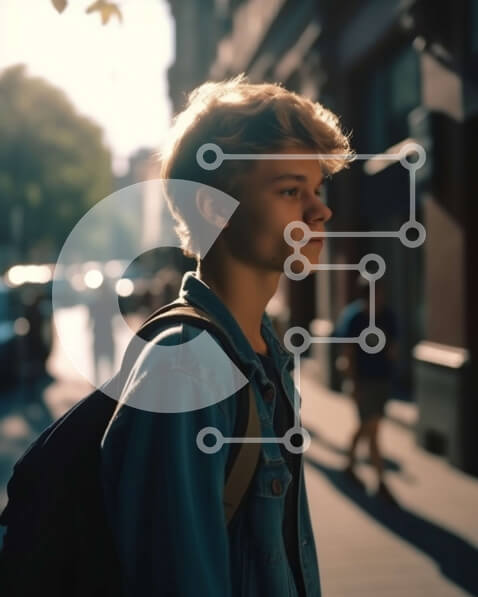 Intra Συλλεκτικό Ξύλινο Παζλ Plywood  4mm - Σοβαρός νεαρός άνδρας στην οδό της πόλης στο ηλιοβασίλεμα - φωτογραφία αρχείου Σε Ξύλινο Κουτί - Διαστάσεις Puzzle: 10x10 cm – 25 κομμάτια