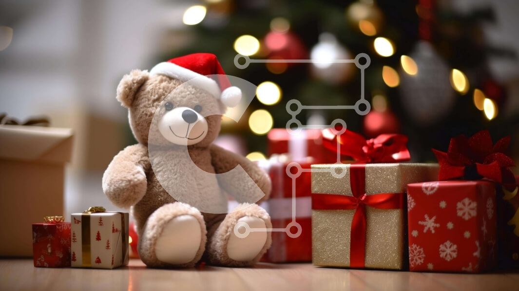 Intra Συλλεκτικό Ξύλινο Παζλ Plywood  4mm - Αρκουδάκι με χριστουγεννιάτικα δώρα και στολίδια Σε Ξύλινο Κουτί - Διαστάσεις: 10x10 cm – 25 κομμάτια