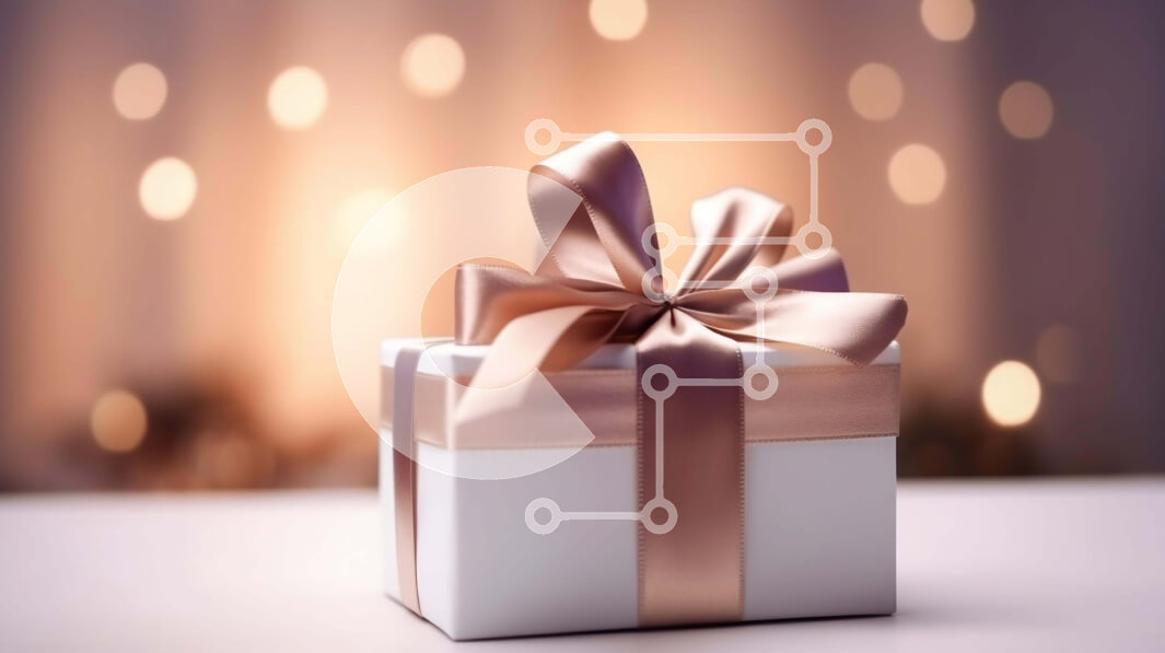 Intra Συλλεκτικό Ξύλινο Παζλ Plywood  4mm - Λευκό κουτί δώρου με ροζ κορδέλα και φιόγκο μπροστά από πολύχρωμα φώτα Bokeh Σε Ξύλινο Κουτί - Διαστάσεις Puzzle: 10x10 cm – 25 κομμάτια