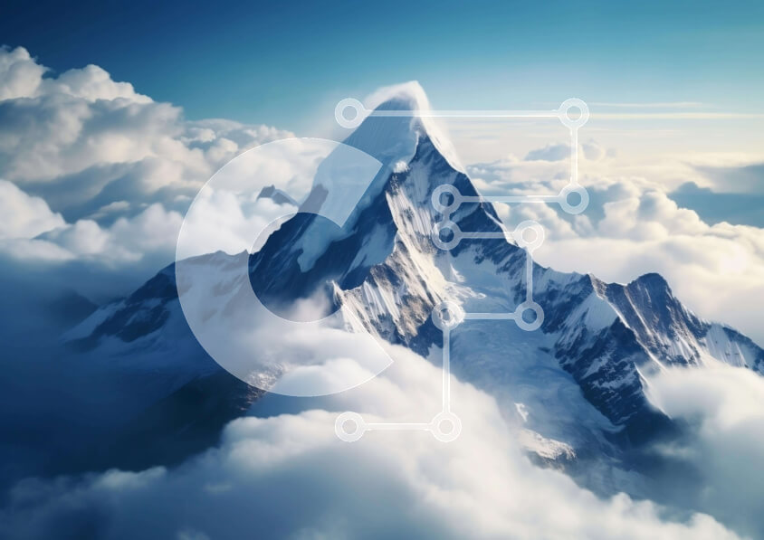 Intra Συλλεκτικό Ξύλινο Παζλ Plywood  4mm - Εναέρια άποψη του χιονισμένου βουνού που καλύπτεται από σύννεφα Σε Ξύλινο Κουτί - Διαστάσεις: 10x10 cm – 25 κομμάτια