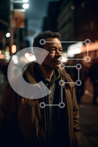 Intra Συλλεκτικό Ξύλινο Παζλ Plywood  4mm - Άνδρας με καφέ σακάκι που κοιτάζει την απόσταση στο City Street τη νύχτα Σε Ξύλινο Κουτί - Διαστάσεις Puzzle: 10x10 cm – 25 κομμάτια