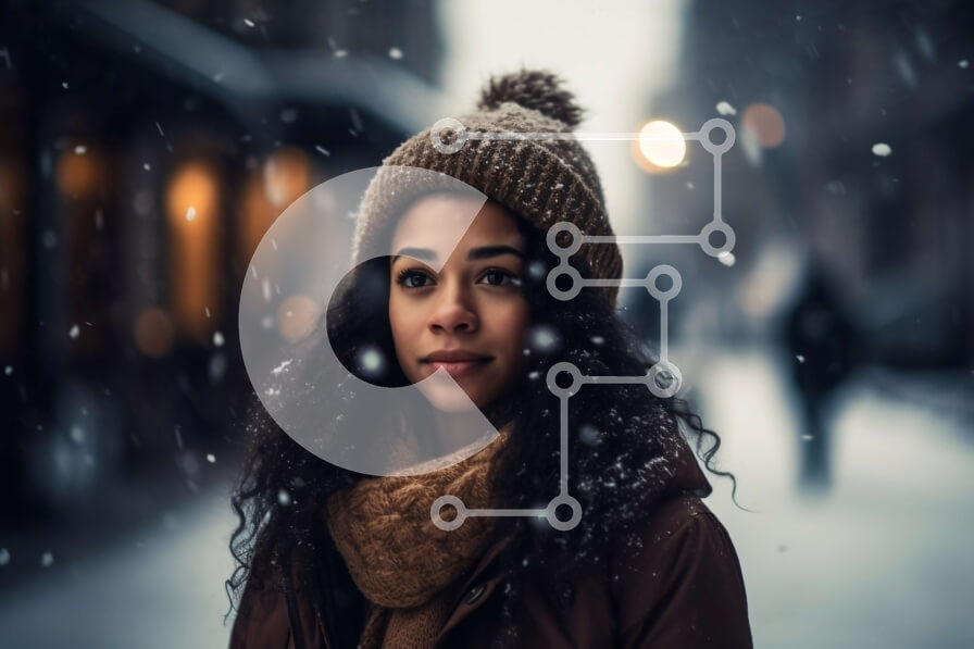 Intra Συλλεκτικό Ξύλινο Παζλ Plywood  4mm - Πορτρέτο μιας νεαρής γυναίκας με χειμερινή ένδυση σε μια χιονισμένη οδό Σε Ξύλινο Κουτί - Διαστάσεις Puzzle: 10x10 cm – 25 κομμάτια