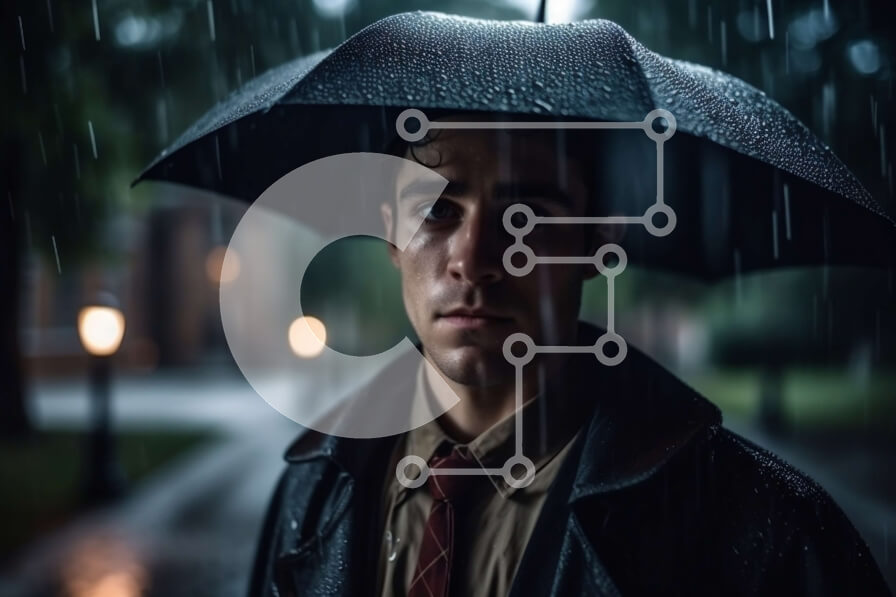 Intra Συλλεκτικό Ξύλινο Παζλ Plywood  4mm - Άνθρωπος με ομπρέλα στη βροχή | Φωτογραφία Αρχείου Σε Ξύλινο Κουτί - Διαστάσεις Puzzle: 10x10 cm – 25 κομμάτια