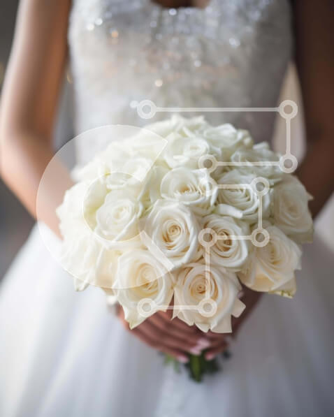 Intra Συλλεκτικό Ξύλινο Παζλ Plywood  4mm - Μπουκέτο με λευκά τριαντάφυλλα με νύφη Σε Ξύλινο Κουτί - Διαστάσεις Puzzle: 10x10 cm – 25 κομμάτια