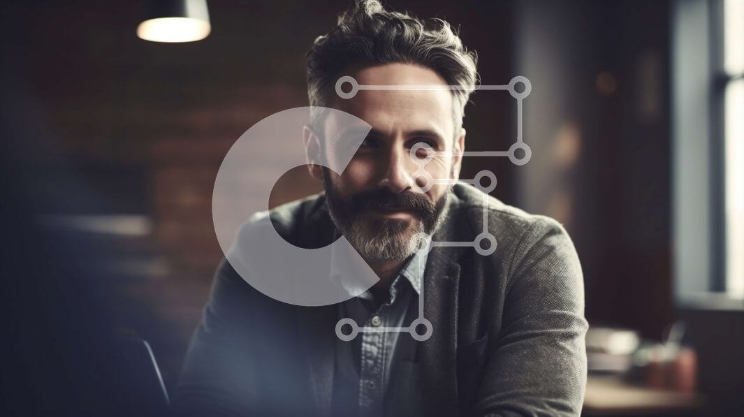 Intra Συλλεκτικό Ξύλινο Παζλ Plywood  4mm - Σοβαρός άντρας με γκρι πουλόβερ και τζιν με φορητό υπολογιστή στο δωμάτιο με χαμηλό φωτισμό Σε Ξύλινο Κουτί - Διαστάσεις Puzzle: 10x10 cm – 25 κομμάτια