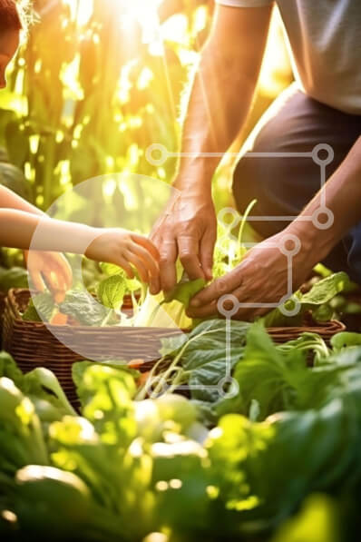 Σετ των 2 Intra Συλλεκτικό Ξύλινο Παζλ Plywood  4mm - Πατέρας και κόρη μαζεύουν λαχανικά στον κήπο Σε Ξύλινο Κουτί - Διαστάσεις: 10x10 cm – 25 κομμάτια