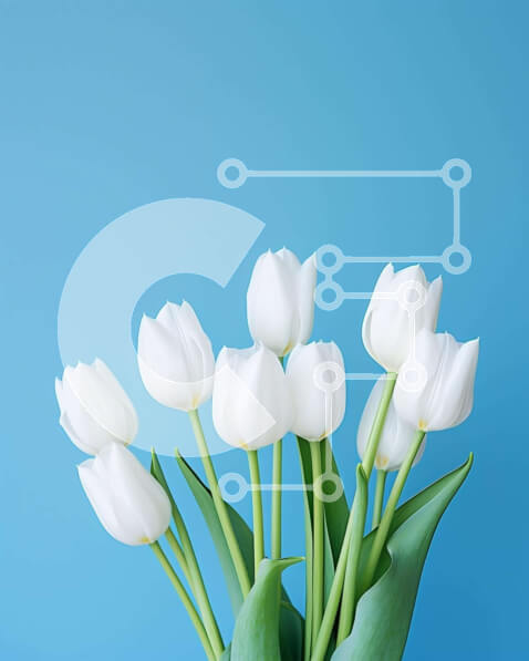 Intra Συλλεκτικό Ξύλινο Παζλ Plywood  4mm - Βάζο με λευκές τουλίπες και μικτά λουλούδια σε μπλε φόντο Σε Ξύλινο Κουτί - Διαστάσεις: 10x10 cm – 25 κομμάτια