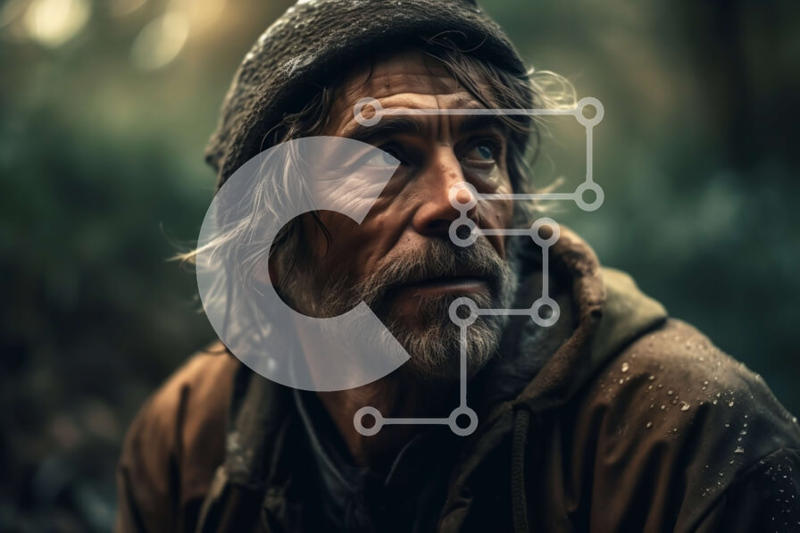 Intra Συλλεκτικό Ξύλινο Παζλ Plywood  4mm - Γέρος στο δάσος με κουρασμένη και ανήσυχη έκφραση Σε Ξύλινο Κουτί - Διαστάσεις Puzzle: 10x10 cm – 25 κομμάτια