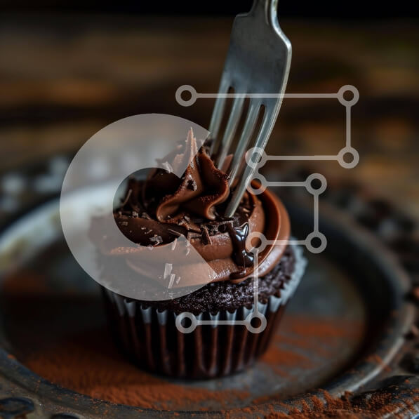 Σετ των 2 Intra Συλλεκτικό Ξύλινο Παζλ Plywood  4mm - Cupcake σοκολάτας σε σιδερένιο πιάτο με πιρούνι Σε Ξύλινο Κουτί - Διαστάσεις: 10x10 cm – 25 κομμάτια