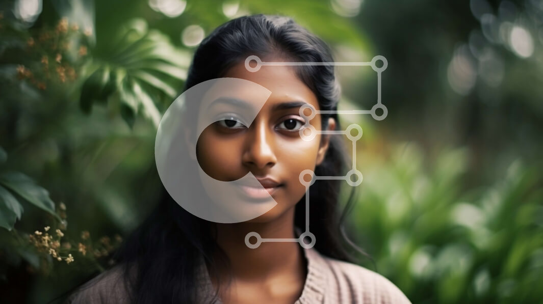 Intra Συλλεκτικό Ξύλινο Παζλ Plywood  4mm - Πορτρέτο μιας όμορφης νεαρής γυναίκας σε ένα καταπράσινο φόντο Σε Ξύλινο Κουτί - Διαστάσεις Puzzle: 10x10 cm – 25 κομμάτια