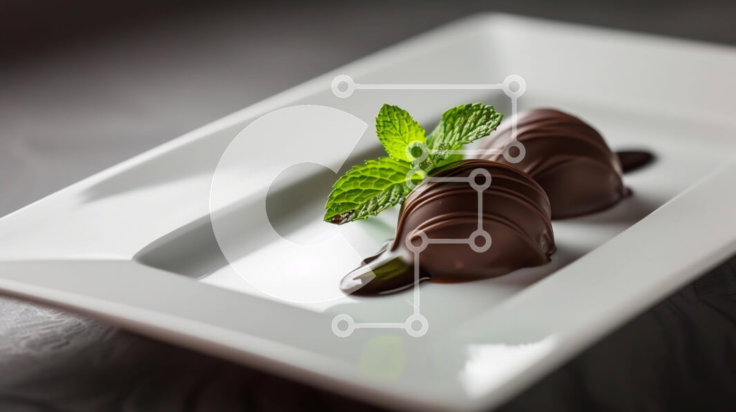 Σετ των 2 Intra Συλλεκτικό Ξύλινο Παζλ Plywood  4mm - Λαχταριστά επιδόρπια σοκολάτας με γαρνιτούρα μέντας σε λευκό πιάτο Σε Ξύλινο Κουτί - Διαστάσεις: 10x10 cm – 25 κομμάτια