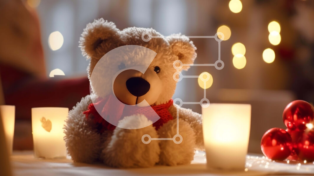 Intra Συλλεκτικό Ξύλινο Παζλ Plywood  4mm - Αρκουδάκι με χριστουγεννιάτικα στολίδια και κεριά Σε Ξύλινο Κουτί - Διαστάσεις: 10x10 cm – 25 κομμάτια