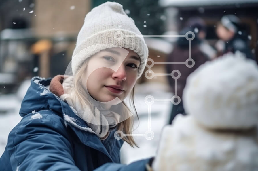 Intra Συλλεκτικό Ξύλινο Παζλ Plywood  4mm - Ευτυχισμένη γυναίκα που χτίζει έναν χιονάνθρωπο το χειμώνα Σε Ξύλινο Κουτί - Διαστάσεις Puzzle: 10x10 cm – 25 κομμάτια