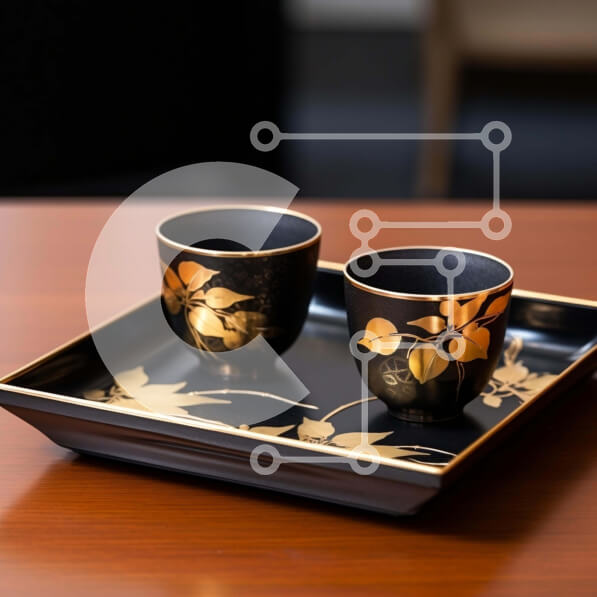 Intra Συλλεκτικό Ξύλινο Παζλ Plywood  4mm - Κομψός μαύρος δίσκος με κύπελλα σχεδίασης φύλλων χρυσού Σε Ξύλινο Κουτί - Διαστάσεις: 10x10 cm – 25 κομμάτια