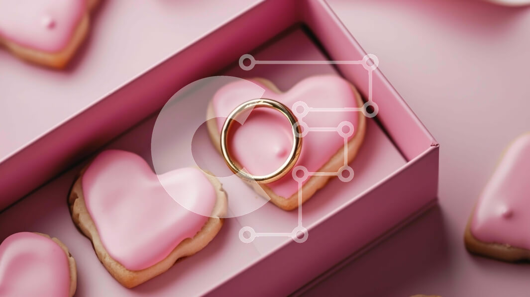 Intra Συλλεκτικό Ξύλινο Παζλ Plywood  4mm - Μπισκότα σε σχήμα καρδιάς και δαχτυλίδι αρραβώνων σε ροζ κουτί Σε Ξύλινο Κουτί - Διαστάσεις: 10x10 cm – 25 κομμάτια