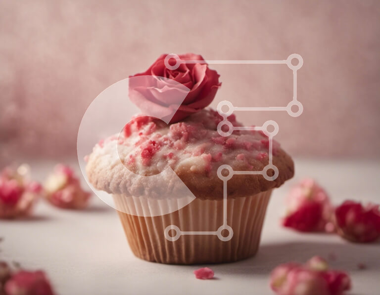 Σετ των 2 Intra Συλλεκτικό Ξύλινο Παζλ Plywood  4mm - Cupcake με ροζ τριαντάφυλλα σε ένα τραπέζι Σε Ξύλινο Κουτί - Διαστάσεις: 10x10 cm – 25 κομμάτια