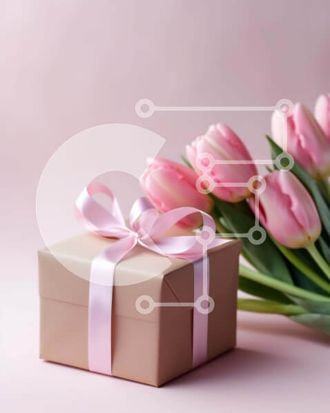 Intra Συλλεκτικό Ξύλινο Παζλ Plywood  4mm - Ροζ Κουτί δώρου και τουλίπες για ειδικές περιστάσεις Σε Ξύλινο Κουτί - Διαστάσεις: 10x10 cm – 25 κομμάτια