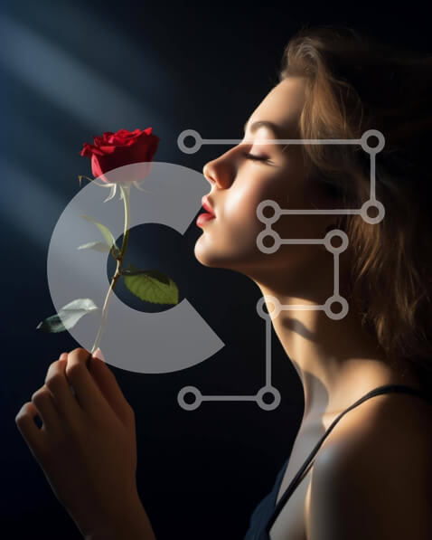 Intra Συλλεκτικό Ξύλινο Παζλ Plywood  4mm - Νεαρή γυναίκα που ποζάρει με κόκκινο τριαντάφυλλο Σε Ξύλινο Κουτί - Διαστάσεις Puzzle: 10x10 cm – 25 κομμάτια