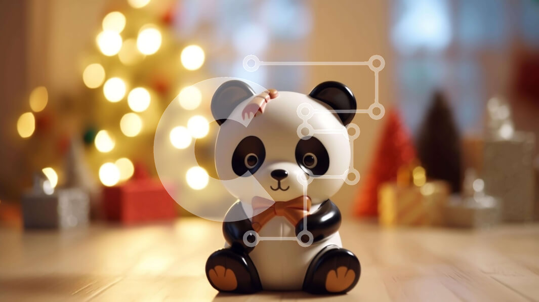 Intra Συλλεκτικό Ξύλινο Παζλ Plywood  4mm - Λευκό και μαύρο ειδώλιο αρκούδας panda με στολισμένο χριστουγεννιάτικο δέντρο Σε Ξύλινο Κουτί - Διαστάσεις Puzzle: 10x10 cm – 25 κομμάτια