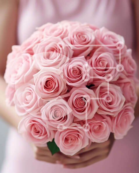 Intra Συλλεκτικό Ξύλινο Παζλ Plywood  4mm - Γυναίκα που κρατά ένα μεγάλο μπουκέτο με ροζ τριαντάφυλλα Σε Ξύλινο Κουτί - Διαστάσεις Puzzle: 10x10 cm – 25 κομμάτια